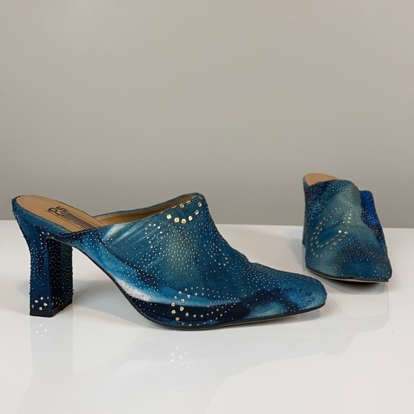 P.S Studio Shoes - Vintage P. S Studio Blue Studded Mules Size 7